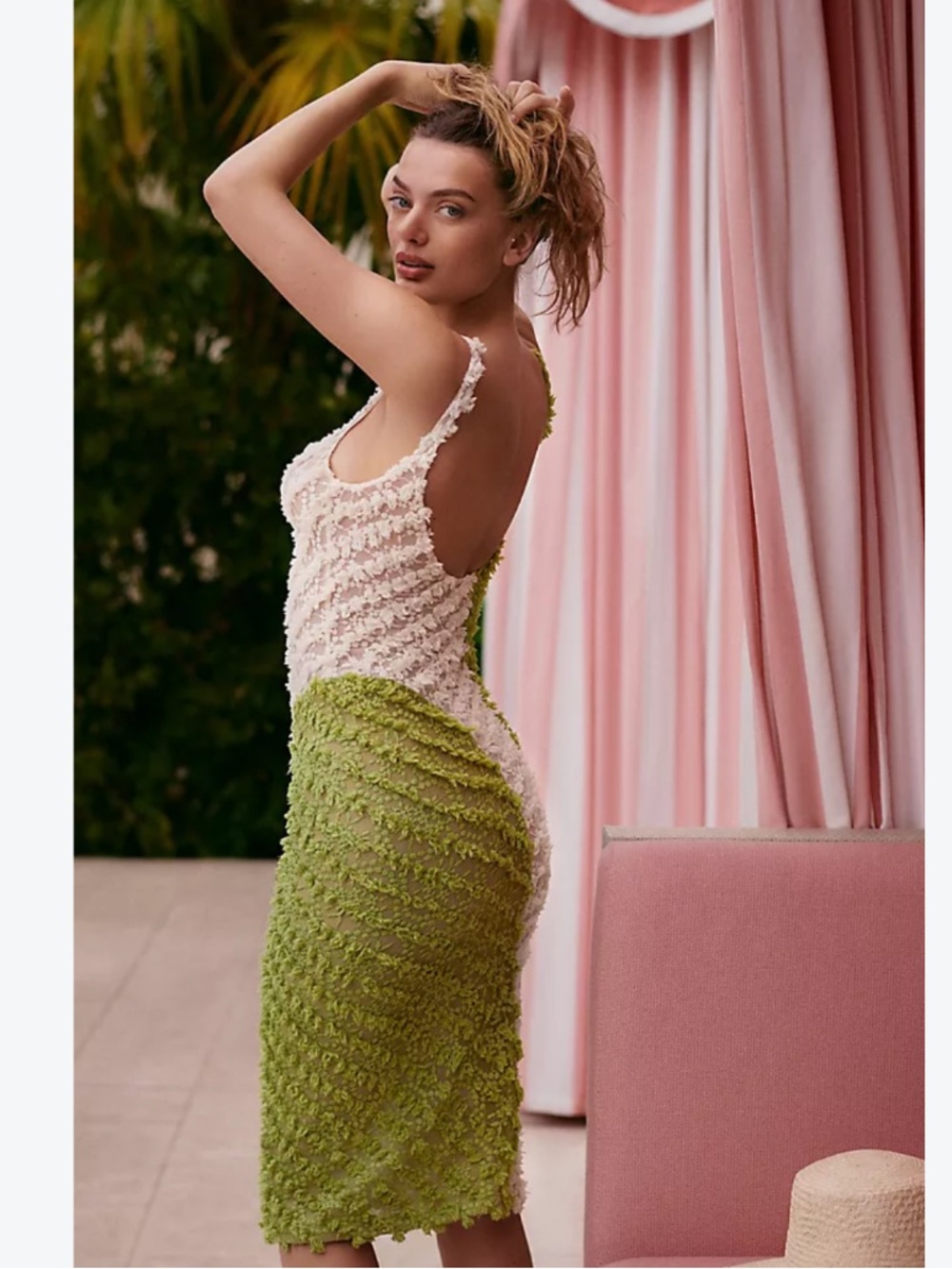 Anthropologie Selva Negra Dress Textured Midi Sequin in Green Cream